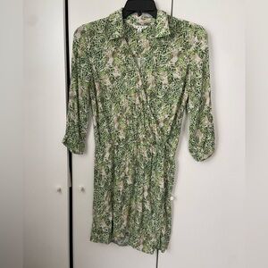 CAbi Green and White Floral Long Sleeve Dress
